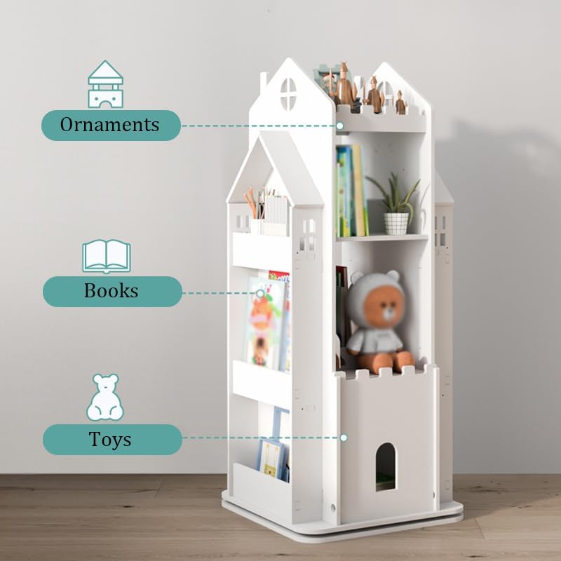 4-Tier Rotating Children's Bookshelf,Floor Standing Bookcase,360 Display Storage Rack,Book Display Shelf for Living Room