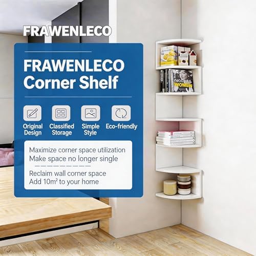 7-Tier Corner Shelf Wall Mount, Screw-Mounted Floating Bookshelf with Enhanced Support, Space-Saving Zigzag Shelf for Be