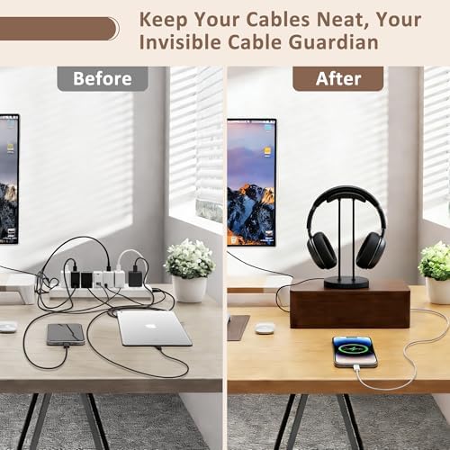 Large Acacia Wood Cable Management Box - Cord Hider&Organizer for TV Wires