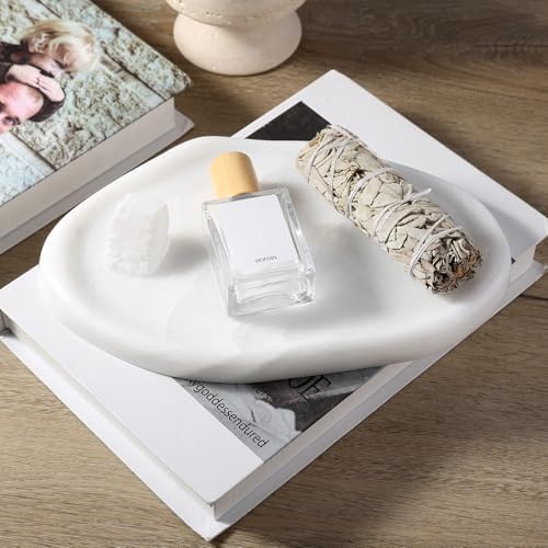 Koville Luxurious White Marble Vanity Tray, Cloud Shape Serving Stone Key Tray for Home Decor, 10" x 7" Marble Storage T