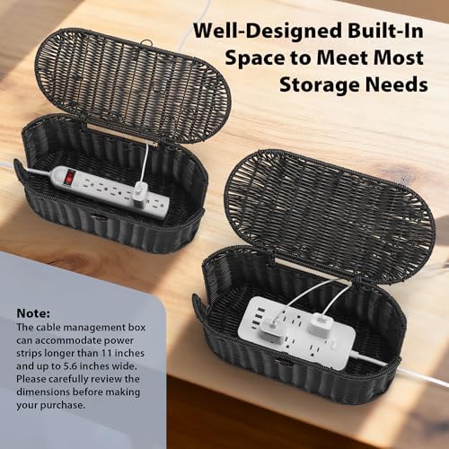 Oval Rattan Style Cable Management Box, Cable Organizer Button Loop Closure