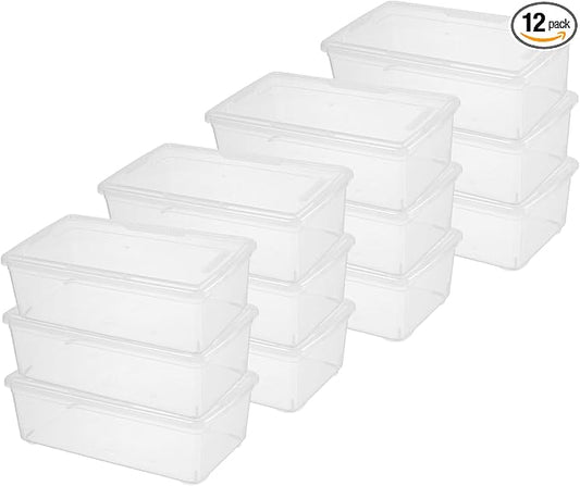 novelinks 12 Pack 6 Quart Stackable Shoe Storage Bins with Lids (Clear) | Clear Shoe Storage Boxes, Shoe Bins, Shoe Containers, Shoe Boxes Clear Plastic Stackable, Craft Organizers and Storage