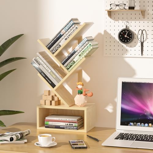SHEEPAM 5 Tier Tree Book Case, Small Bookshelf with Shelf