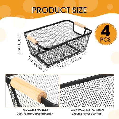 Ziliny 4 Pcs Mesh Wire Baskets for Organizing, Medium, Black