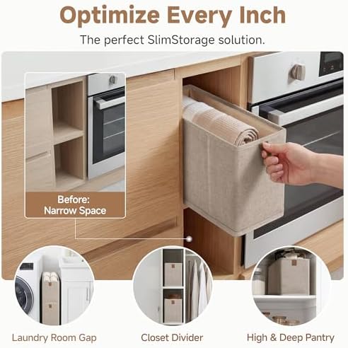 StorageWorks Narrow Storage Bins for Closet Shelves, Brown&Beige, 4-Pack