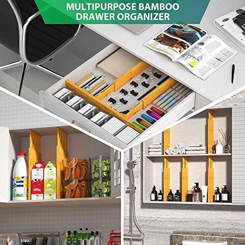 4 Pack Bamboo Kitchen Drawer Dividers,Adjustable Drawer Organizers,Spring Loaded,Works in Kitchen,Dresser,Bathroom,Bedro