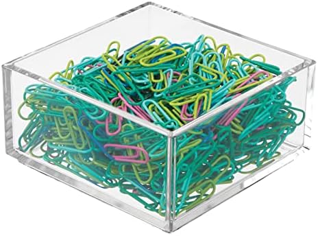 mDesign Plastic Square Desk Organizer Tray for Home Office, Drawers, Desktop, Holder for Pens, Paper Clips, Office Supply Accessory - Lumiere Collection - 6 Pack - Clear