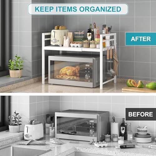 DOLALIKE Expandable Microwave Stand Kitchen Countertop Organizer, White