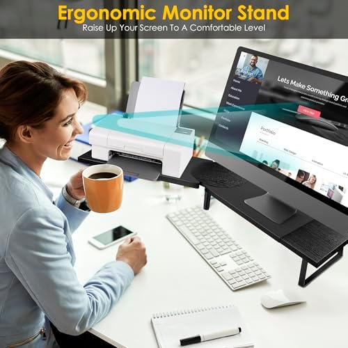 Across-Star Dual-Monitor Stand for Desk - Large Adjustable Length and Angle Riser for 2 Monitors, Double Computer Deskto