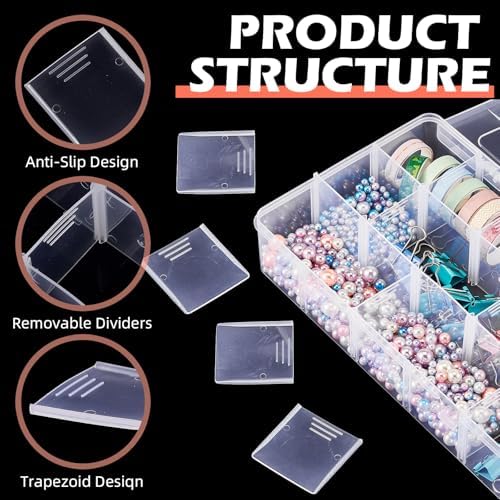 Leinuosen 3 Pack Clear Washi Tape Organizer Storage 15 Grids Plastic Organizer Box Adjustable Dividers for Jewelry, Wash