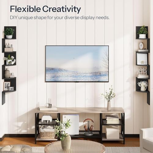 HOOBRO Corner Shelf Wall-Mounted, Set of 2 Floating Corner Shelves for Wall
