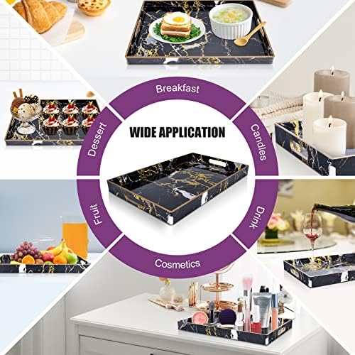 Gifturbo Black Serving Tray,Marble Decorative Serving Trays with Handles, Coffee Table Tray Ottoman Rectangular Plastic 