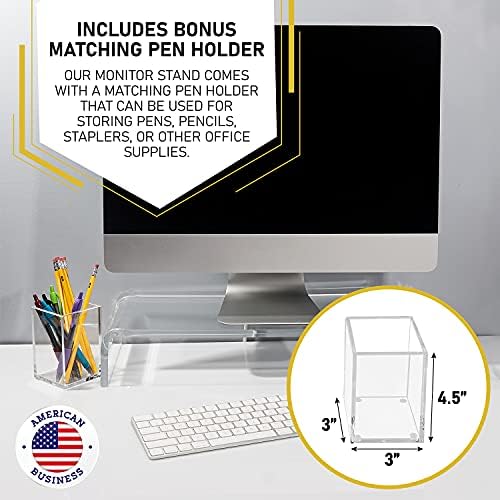 Dasher Products Acrylic Laptop Stand with Matching Pen Holder, Contemporary Design, Ergonomic Viewing Position, Raises M