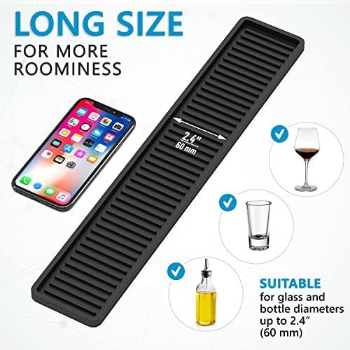 ZAPPOWARE Kitchen Sink Narrow Silicone Holder Tray 17.7"x3.1", Vanity & Bathroom Organizer, Black, Heat-Resistant Mat