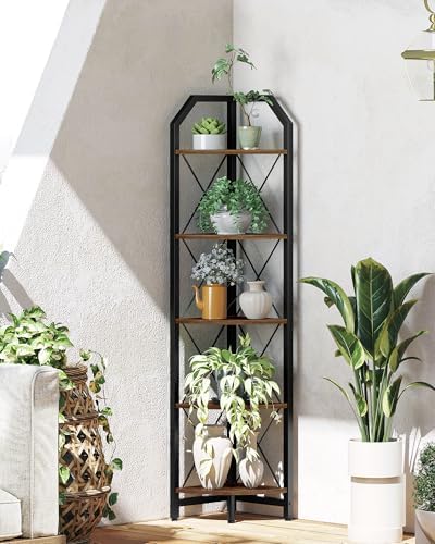 CHOEZON 59.4" Corner Shelf, 5-Tier Industrial Corner Bookshelf, Corner Storage Stand, Plant Stand Display Shelf, Bookcas