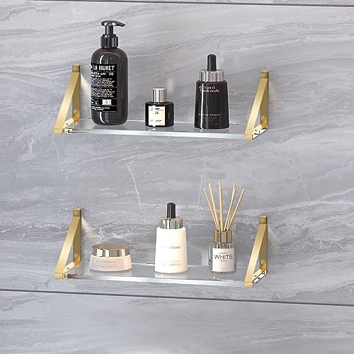Clear Acrylic Floating Shelves, Crystal-Clear, Sturdy 10mm Thickness, Wall Shelf Set of 2 for Living Room