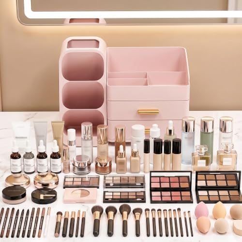 Large Capacity Makeup Organizer Countertop with Makeup Brush Holder for Vanity, Thickened Material, Bathroom Countertop 