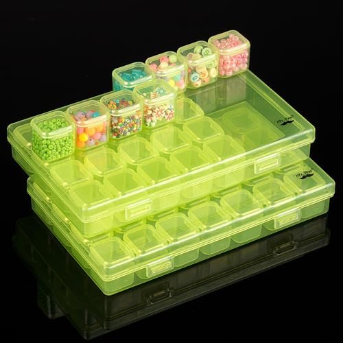 Mr. Pen- Bead Storage Containers, 28 Grids, 2 Pack, Transparent Green
