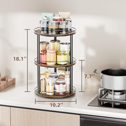 LAMU 10'' Wood Lazy Susan Turntable Organizer for Cabinet, 3 Tier Lazy Susan Spice Rack Organizer for Kitchen, Wood Turn