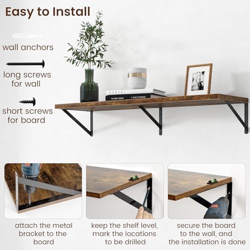 Axeman Deep Floating Shelves - 40 Inch Floating Shelves Set of 2-12 Inch Deep Brown Wood Wall Shelves for Living Room Ba