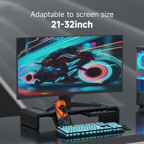 Heymaster Monitor Stand Riser with Drawer, Foldable & Adjustable Length Computer Stand with Phone & Tablet Holder, Space
