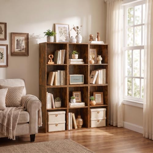 2 Cube Storage Organizer, Small Cube Shelf, Wooden Short Bookshelf Brown