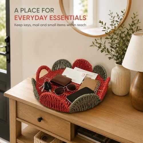 Round Boho Decor Storage Basket,Handmade Paper Rope Basket,Kit