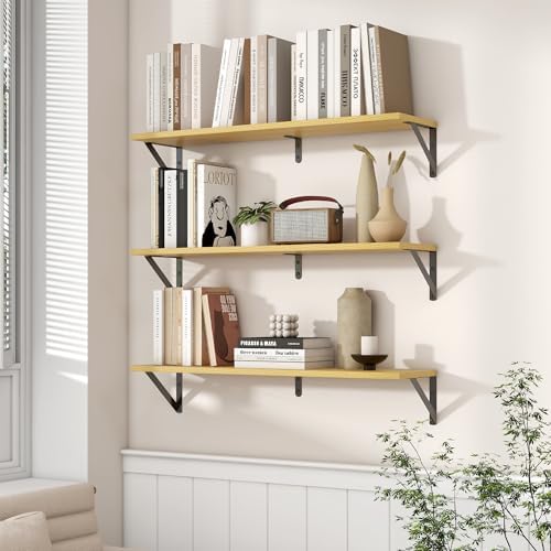 Axeman 32 Inch Floating Shelves, 8 Inch Deep Oak Wall Shelves Set of 2
