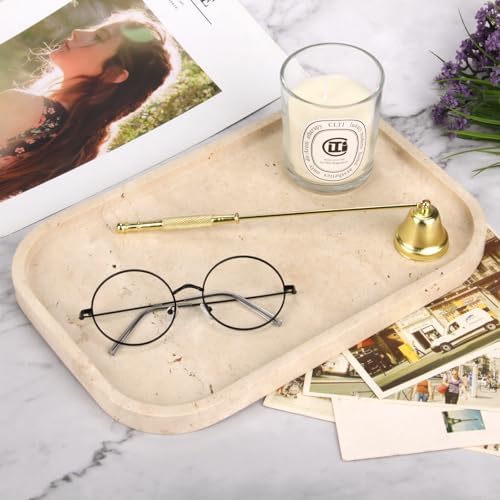 Marble Bathroom Vanity Decorative Tray, Light Travertine, 12 * 8 * 0.8