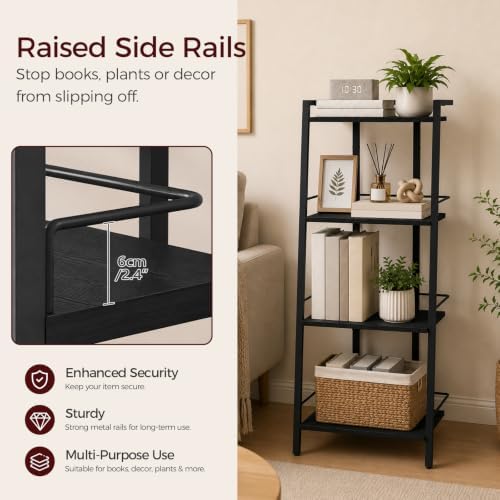 MAHANCRIS 4-Tier Book Shelf, Ladder Shelf, Bookcase, Ladder Shelving Unit