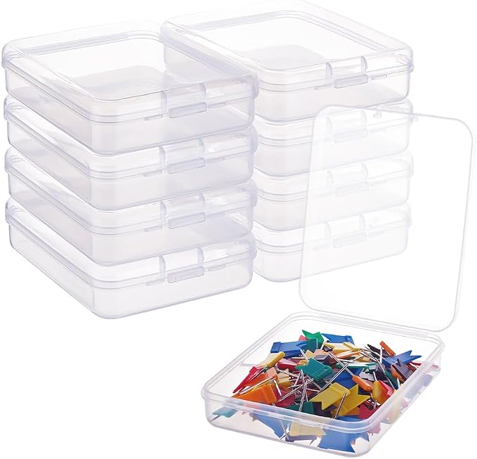 BENECREAT 10 Packs 3.7x4.7x1.1" Clear Rectangle Plastic Storage Box Bead Storage Containers with Lids for Cards, Clips and Other Craft Accessories