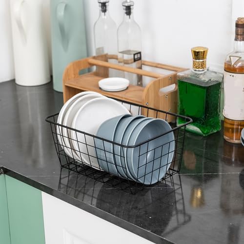 JUNCHU CHERRY Wire Kitchen Storage Basket 4 Packs,Perfect Pantry Organization Accessories Baskets,Laundry Basket,Counter