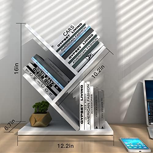 Godferyxin Small Bookshelf, 3-Tier Wood Tree Bookshelf with Office,White