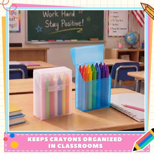 Clabby 2 Pcs Clear Plastic Crayon Boxes Hold 24 Count, Blue,Clear