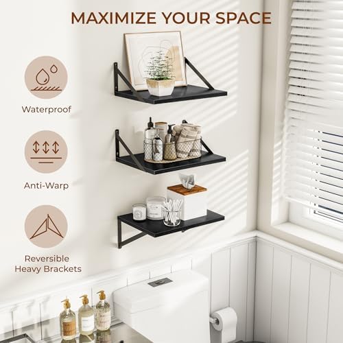 Heimlove 16W x 12D Deep Floating Shelves Set of 3 Black