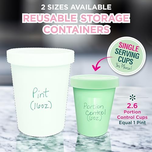 KOYAIRE Portion Control Ice Cream Containers for Homemade Ice Cream (6 oz. Each, 6 Pack), Airtight Food Storage Containers with Lids, Single Serving Mini Freezer Cups for Adults, Snack Size, Small