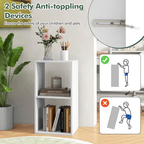 DORTALA 2 Cube Bookcase Set of 2, Floor Standing Bookshelf with Open Back, Anti-Tipping Kits, Modern Storage Organizer D