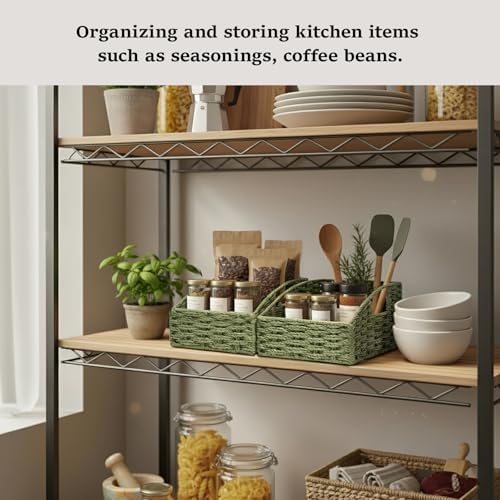 Green Storage Basket 2 Pack Handwoven Paper Rope Pantry Baskets