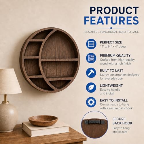 Wooden Crescent Moon Shelf Wall Decor — Aesthetic Floating Crystal Display Holder & Hanging Wall Organizer for Bedroom, 