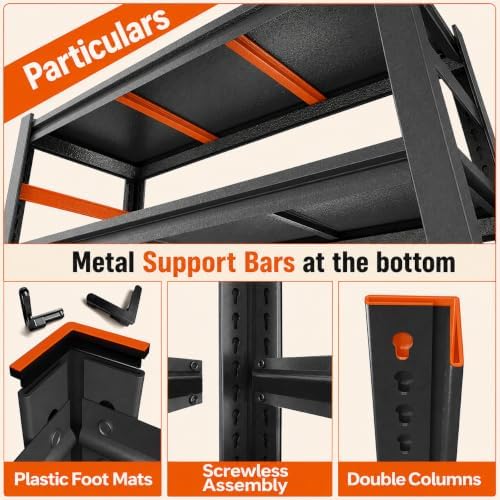 PRESTELION 5-Tier Metal Bookshelf, No Assembly, Adjustable Tall Bookcase