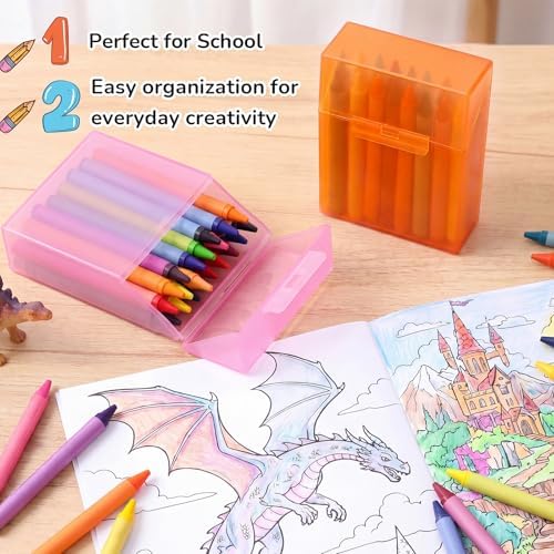 Clabby 8 Pcs Clear Plastic Crayon Boxes Hold 24 Count, Colorful