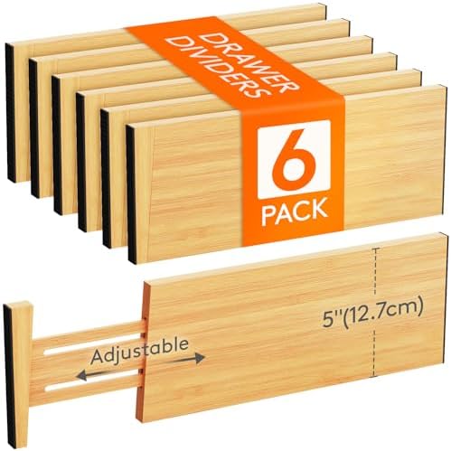 Lifewit 5" Tall Bamboo Drawer Dividers, Adjustable Deep Drawer Organizers