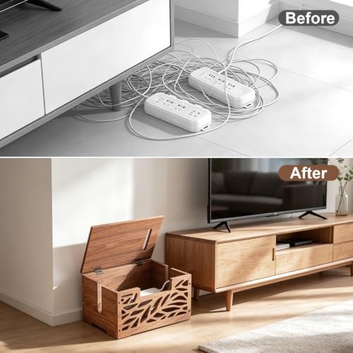 Wooden Cable Management Box, Large Cord Hider Box, Cord Box