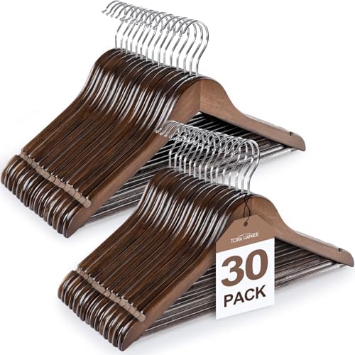 TOPIA HANGER Wooden Coat Hangers 30 Pack - Vintage Wood Suit Hangers