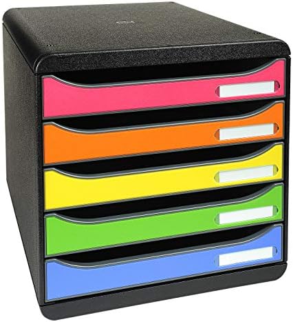 Exacompta Big Box Plus - 5 Drawer Desktop Organizer - 100% Recycled Materials- Fits Letter and A4+ Size Paper - Black w/Multicolored Drawers- Dimensions 13 5/8 x 11 x 10 5/8 - Made in Europe