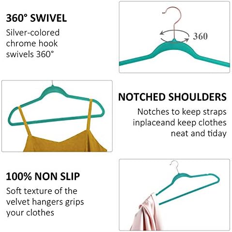 VECELO Premium Velvet Clothes Hangers Suit Heavy Duty (25 Pack)-Non Slip & Space-Saving with 6 Finger Clips & Tie Rack Excellent for Men and Women，Light Teal