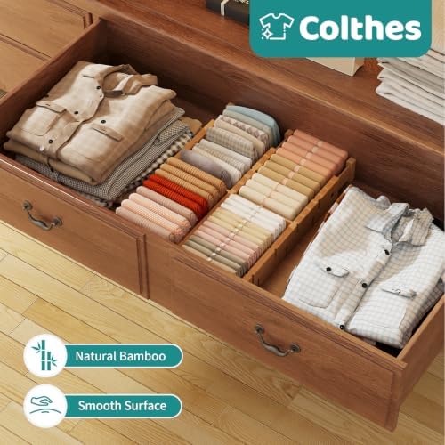 Bamboo Drawer Dividers with Inserts, Kitchen Adjustable Drawer Organizers, Expandable Organization for Home, Dressers, 4 Dividers with 8 Inserts