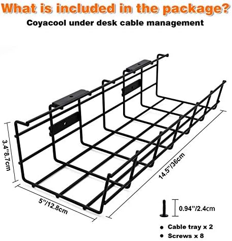 Under Desk Cable Management- 2 Pack Cord Organizer. Metal Wire Cable Management Tray for Office, Studio and Home. Super 