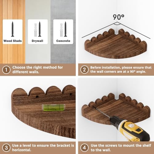QsQueen Floating Shelves for Wall, 8.86 Inch Corner Scalloped Paulownia