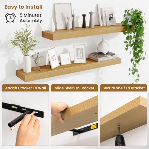 Fun Memories Floating Shelves for Room Wall, 36 Inch Long Shelf Set of 2， Hanging Wood Shelves for Storage & Display, Oa